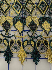 Fancy Lace - 52-inches Wide Turquoise, Black, and Metallic Gold