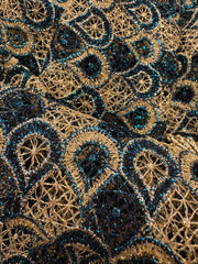Fancy Lace - 52-inches Wide Turquoise, Black, and Metallic Gold