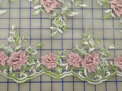 Fancy Lace - 52-inches Wide Silver Corded White Tulle with Pink and Green Embroidery