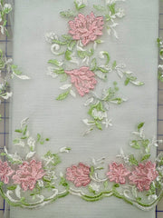 Fancy Lace - 52-inches Wide Silver Corded White Tulle with Pink and Green Embroidery