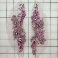 Applique - 3D Flowers Beaded Embroidered Dusty Mauve Pair Only One Left!