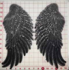 Applique - Iron-On Sequined Black Wing Motif Pairs