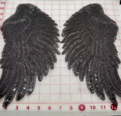 Applique - Iron-On Sequined Black Wing Motif Pairs