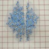 Appliques -  Metallic Silver-Corded Beaded Embroidered Light Blue