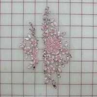 Applique - Metallic Silver-Corded Beaded Embroidered Light Pink