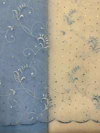 Fancy Organza - 54-inches Wide Light Blue Embroidered with Iridescent Sparkle