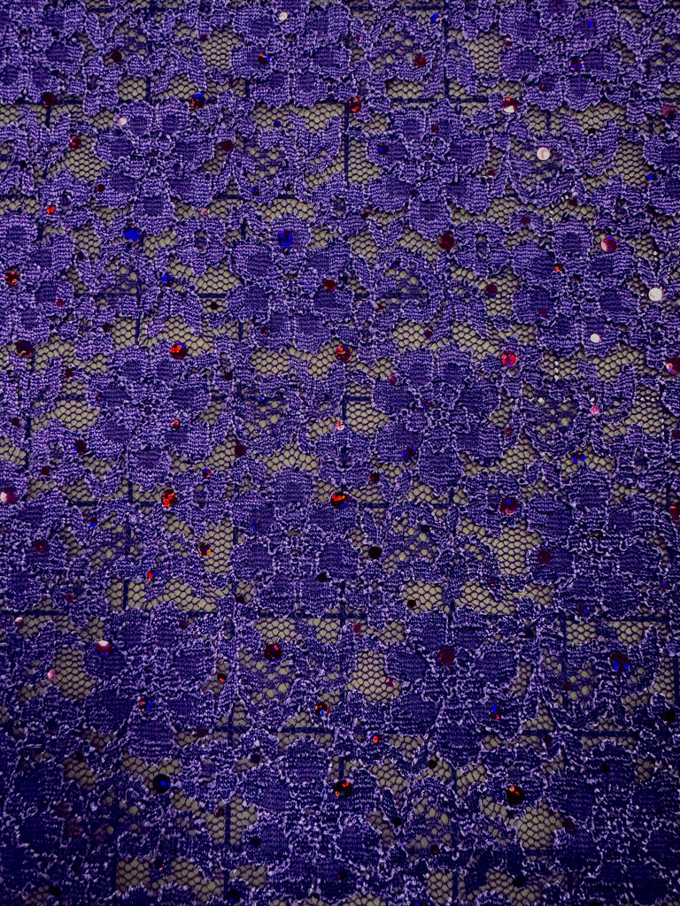 Fancy Lace - Glitter Microdots on Flower Design 50-inches Wide Purple ...
