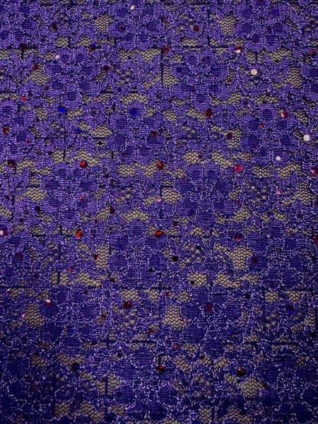 Fancy Lace - Glitter Microdots on Flower Design 50-inches Wide Purple Close-Out