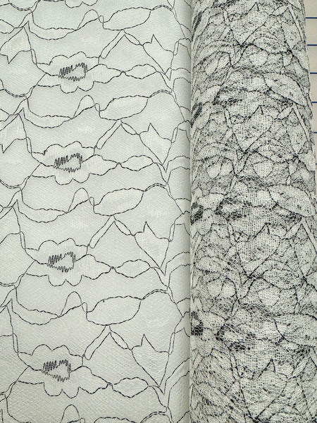 Fancy Lace - 60-inches Wide White with Black Design Only 14 Yards Left!