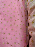 Fancy Organza - 59-inches Wide Pink with Metallic Gold Stars
