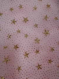Fancy Organza - 59-inches Wide Pink with Metallic Gold Stars
