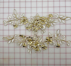 Applique - White and Gold Lace Sequined Pairs