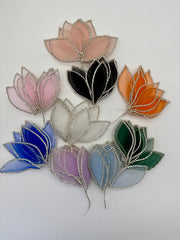 Applique - Organza Feathery-Shapes Outlined in Rhinestones 9 Colors! Singles NEW!