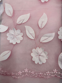Fancy Lace -50-inches Wide Pink 3D Embroidered  Flower and Leaf  Design