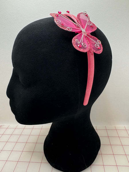 Headpiece Form - Plastic Headband with Butterfly Decor Rose Pink 3/8-inch Wide Close-Out