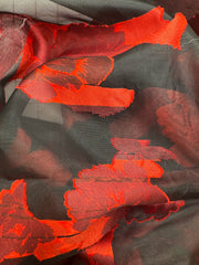 Grab Bag - Poly Chiffon - 54-inches Wide Black with Red Rose Design .75YD Piece