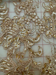 Grab Bag - Pale Golden Corded Lace with Bead and Sequin Design .75YD Piece