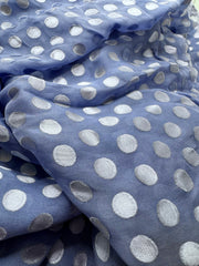 Silk Chiffon - 8mm 42-inches Wide Soft Blue with Polka Dots Only 3 Yards Left! Close-Out