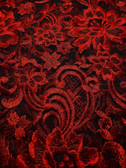 Grab Bag - 52-inches Wide Metallic Red Embroidered on Black Tulle 1.25YD Piece