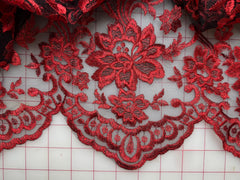 Grab Bag - 52-inches Wide Metallic Red Embroidered on Black Tulle 1.25YD Piece