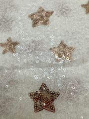 Grab Bag - Soft White 60-In Wide All-Over Sequined Tulle with Golden Star Design 1.25YD Piece