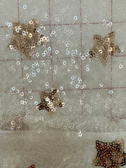 Grab Bag - Soft White 60-In Wide All-Over Sequined Tulle with Golden Star Design 1.25YD Piece