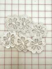 Trim Grab Bag -Vintage Embroidered 3D Flowers White  6-Pieces