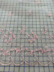 Fancy Organza - 53-inches Wide Pink Embroidery with Iridescent Sequins and Gold Threads