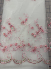 Fancy Organza - 53-inches Wide Pink Embroidery with Iridescent Sequins and Gold Threads