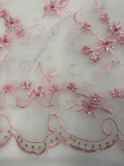 Fancy Organza - 53-inches Wide Pink Embroidery with Iridescent Sequins and Gold Threads