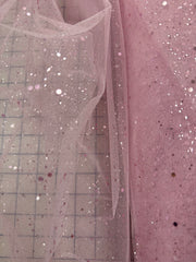 Glitter Sequined Tulle - 58/60-inches Wide Glitter Hologram Mesh Sequined Pink