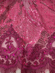 Grab Bag - 50-inches Wide Bright Red and Fuchsia Sequined Design with Fuchsia Rhinestones 1YD Left!