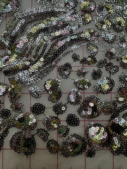 Grab Bag - Black Silver and Rose Gold Embroidered Sequined Tulle 1/2YD Pieces
