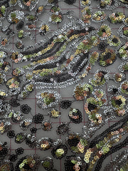 Grab Bag - Black Silver and Rose Gold Embroidered Sequined Tulle 1/2YD Pieces
