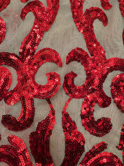Grab Bag - Stretch Mesh - 62-inches Wide Pale Beige Skintone Mesh with Red Sequin Design .75YD