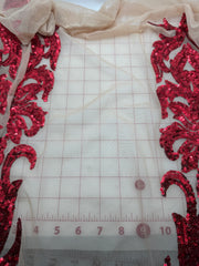 Grab Bag - Stretch Mesh - 62-inches Wide Pale Beige Skintone Mesh with Red Sequin Design .75YD