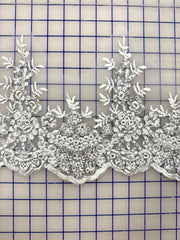Trims - Sequined Scalloped Border Lace White with Silver New!