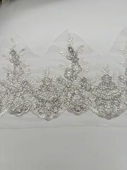 Trims - Sequined Scalloped Border Lace White with Silver New!