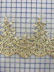 Trims - Sequined Scalloped Border Lace Gold New!