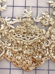 Trims - Sequined Scalloped Border Lace Gold New!