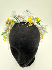 Flowers - Wreaths Pale Blue White Yellow and Green with Butterflies Flowers and Pearls New!