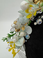 Flowers - Wreaths Pale Blue White Yellow and Green with Butterflies Flowers and Pearls New!
