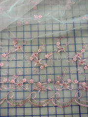 Fancy Organza - 53-inches Wide Pink Embroidery with Iridescent Sequins and Gold Threads