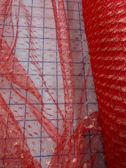 Fancy Tulle- 60-inches Wide Red with Gold Metallic Design New!