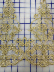 Metallic Trim - Delicate Gold Metallic Corded Lace Per Yard