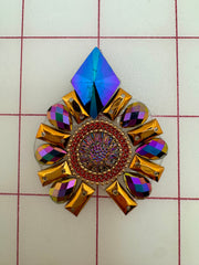 Decorative Gems - Beautiful Iron-On Czech AB Purple and Turquoise Rhinestones and Gold Bead Motifs NEW!
