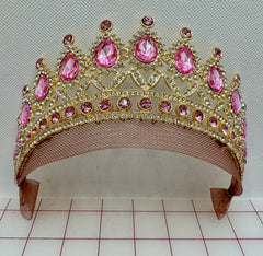 Tiara - Elegant Queen's Design Pink with Crystal and Gold with Horsehair Attached