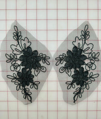 Applique - Embroidered Black Lace Motif Applique Pairs