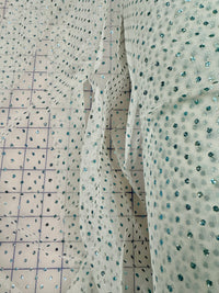 Fancy Organza- 60-inches Wide Soft White with Aquamarine Sparkle Dots