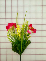 Flowers - Deep Rose Pink Flowers with Green Leaves and Yellow Budding